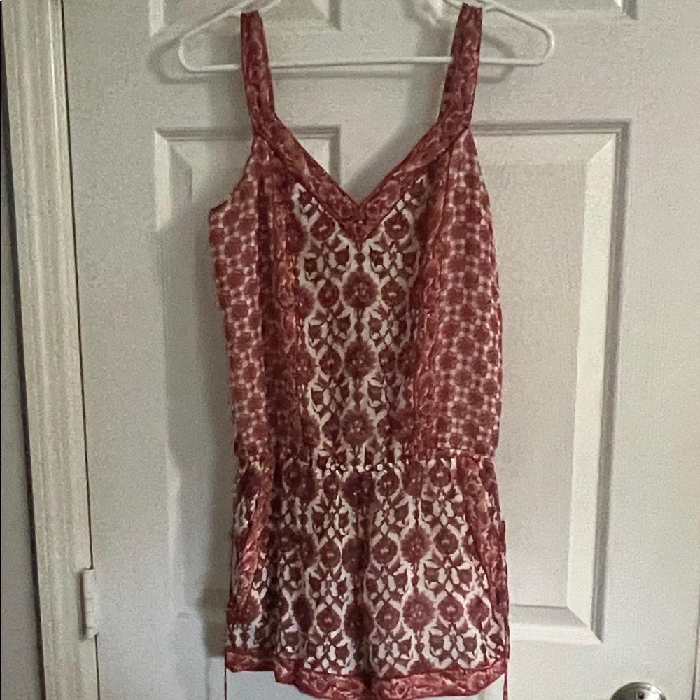 Joie Floral Red and White Lace Top